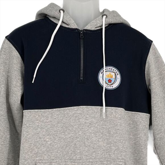 Manchester City Football Club 1/4 Zip Hoodie in Grey and Navy Blue Size Medium - Picture 2 of 8